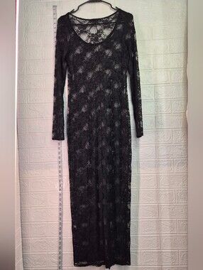 Foreign Exchange Y2K Full Lace Long Sleeve Maxi Dress Women Size L Black Fall